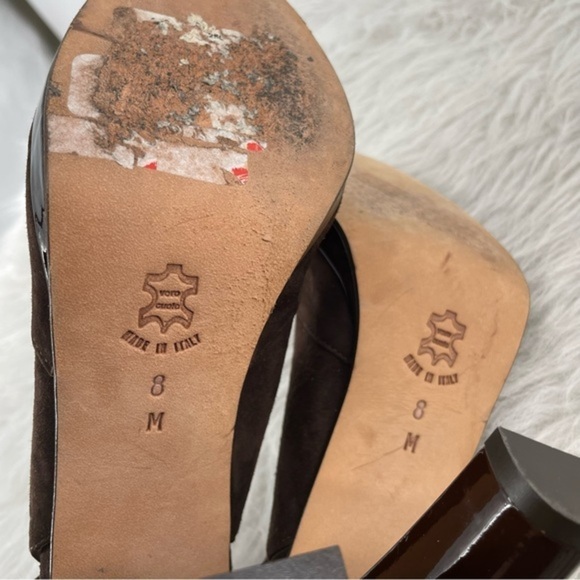 Isaac‎ Mizrahi Brown suede Slingbacks Made In Italy Pumps peep toe Sz 8 - Picture 5 of 8